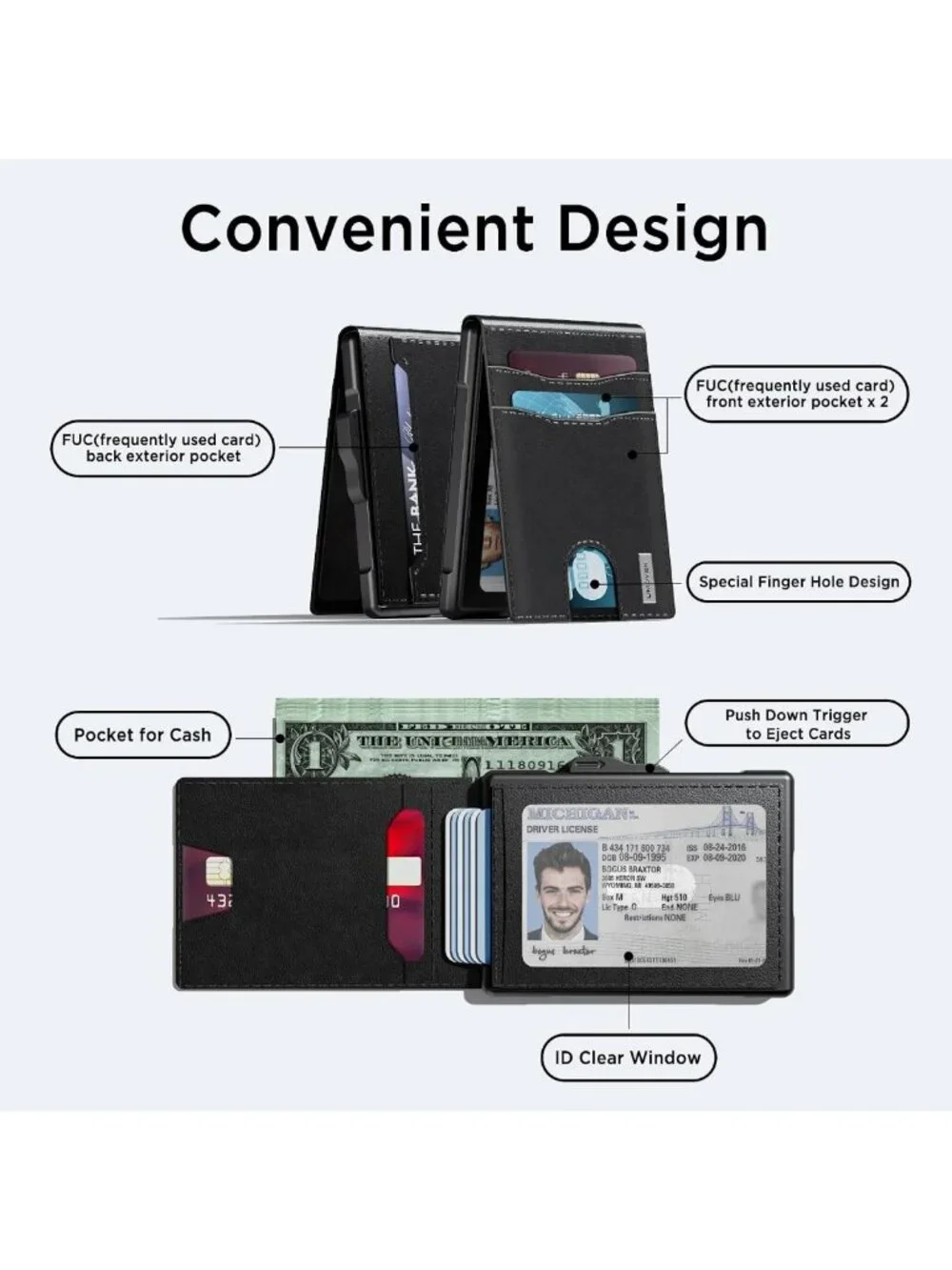 Slim RFID Blocking Wallet for Men - Pop Up Case, Cash & Credit Card Slots
